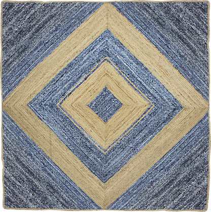 Scalloped Edge Kilim Rug 3' Square Rug Beige & Multicolor Cape Cod Design Carpet Thick 0.27 inches Hand Braided Jute Flatweave Indoor Outdoor Use Rugs for Bedroom, Kitche, Yoga Mat