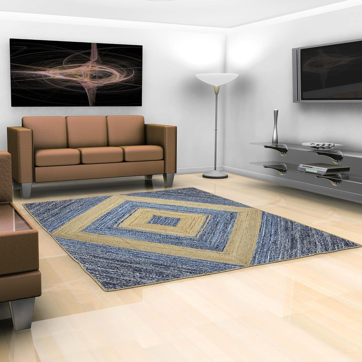 Scalloped Edge Kilim Rug 3' Square Rug Beige & Multicolor Cape Cod Design Carpet Thick 0.27 inches Hand Braided Jute Flatweave Indoor Outdoor Use Rugs for Bedroom, Kitche, Yoga Mat