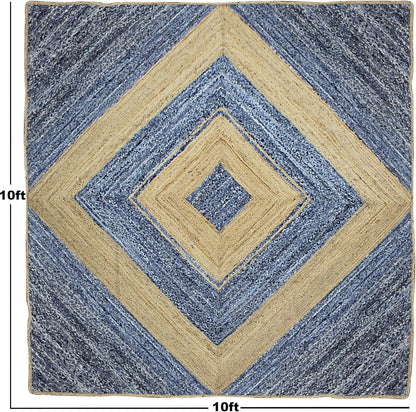 Scalloped Edge Kilim Rug 3' Square Rug Beige & Multicolor Cape Cod Design Carpet Thick 0.27 inches Hand Braided Jute Flatweave Indoor Outdoor Use Rugs for Bedroom, Kitche, Yoga Mat