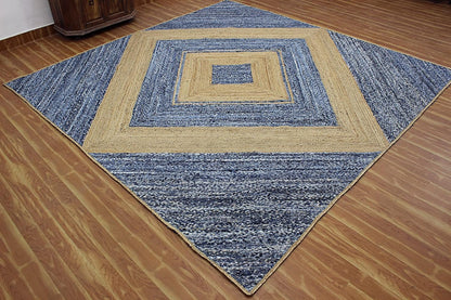 Scalloped Edge Kilim Rug 3' Square Rug Beige & Multicolor Cape Cod Design Carpet Thick 0.27 inches Hand Braided Jute Flatweave Indoor Outdoor Use Rugs for Bedroom, Kitche, Yoga Mat