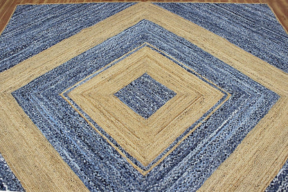 Scalloped Edge Kilim Rug 3' Square Rug Beige & Multicolor Cape Cod Design Carpet Thick 0.27 inches Hand Braided Jute Flatweave Indoor Outdoor Use Rugs for Bedroom, Kitche, Yoga Mat