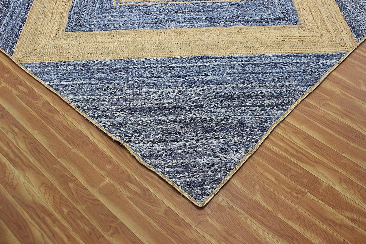 Scalloped Edge Kilim Rug 3' Square Rug Beige & Multicolor Cape Cod Design Carpet Thick 0.27 inches Hand Braided Jute Flatweave Indoor Outdoor Use Rugs for Bedroom, Kitche, Yoga Mat
