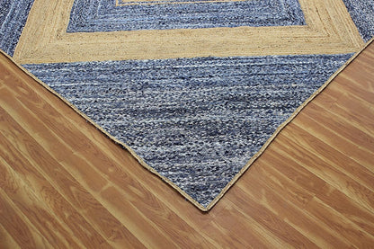 Scalloped Edge Kilim Rug 3' Square Rug Beige & Multicolor Cape Cod Design Carpet Thick 0.27 inches Hand Braided Jute Flatweave Indoor Outdoor Use Rugs for Bedroom, Kitche, Yoga Mat