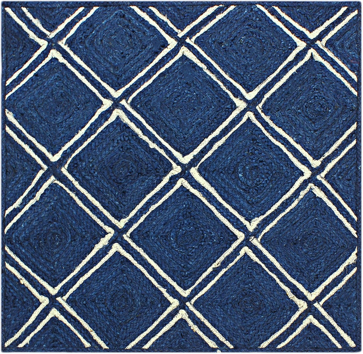 Scalloped Edge Kilim Rug 3' Square Rug Beige & Multicolor Cape Cod Design Carpet Thick 0.27 inches Hand Braided Jute Flatweave Indoor Outdoor Use Rugs for Bedroom, Kitche, Yoga Mat