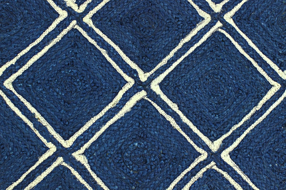 Scalloped Edge Kilim Rug 3' Square Rug Beige & Multicolor Cape Cod Design Carpet Thick 0.27 inches Hand Braided Jute Flatweave Indoor Outdoor Use Rugs for Bedroom, Kitche, Yoga Mat