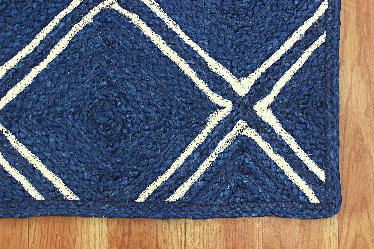 Scalloped Edge Kilim Rug 3' Square Rug Beige & Multicolor Cape Cod Design Carpet Thick 0.27 inches Hand Braided Jute Flatweave Indoor Outdoor Use Rugs for Bedroom, Kitche, Yoga Mat