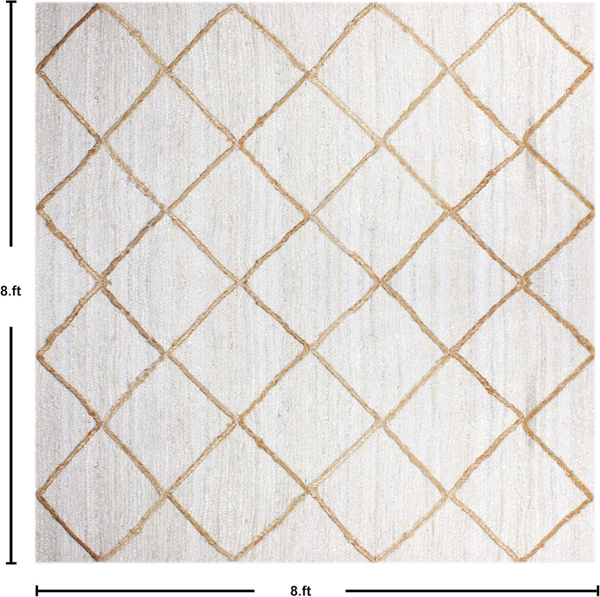 Scalloped Edge Kilim Rug 3' Square Rug Beige & Multicolor Cape Cod Design Carpet Thick 0.27 inches Hand Braided Jute Flatweave Indoor Outdoor Use Rugs for Bedroom, Kitche, Yoga Mat