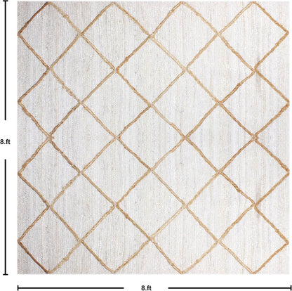 Scalloped Edge Kilim Rug 3' Square Rug Beige & Multicolor Cape Cod Design Carpet Thick 0.27 inches Hand Braided Jute Flatweave Indoor Outdoor Use Rugs for Bedroom, Kitche, Yoga Mat