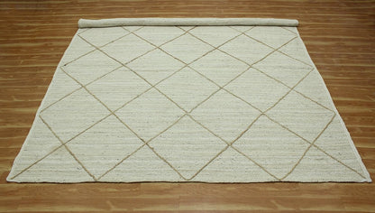 Scalloped Edge Kilim Rug 3' Square Rug Beige & Multicolor Cape Cod Design Carpet Thick 0.27 inches Hand Braided Jute Flatweave Indoor Outdoor Use Rugs for Bedroom, Kitche, Yoga Mat