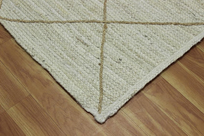 Scalloped Edge Kilim Rug 3' Square Rug Beige & Multicolor Cape Cod Design Carpet Thick 0.27 inches Hand Braided Jute Flatweave Indoor Outdoor Use Rugs for Bedroom, Kitche, Yoga Mat