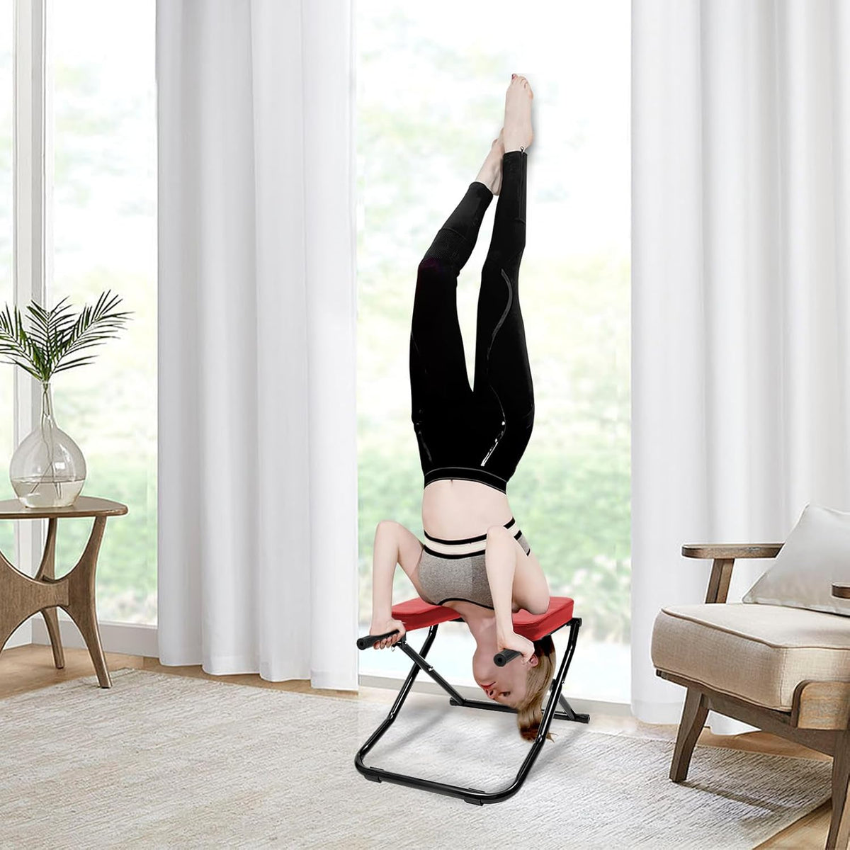 Yoga Headstand Bench, Multi-Functional U-Shaped Stool Chair 330.7 LBS Capacity Double Armrest Yoga Inversion Chair Headstand Trainer for Relieve Stress Improve Sleep & Digestion