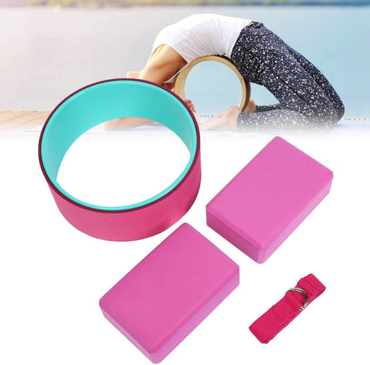 Yoga Fitness Set, 3D Geometric Cutting Yoga Wheel Block Stretch Belt, Premium EVA Material Set for Back Pain Stretching Exercise
