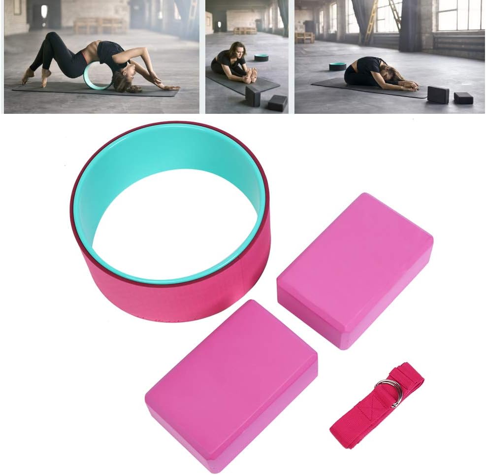 Yoga Fitness Set, 3D Geometric Cutting Yoga Wheel Block Stretch Belt, Premium EVA Material Set for Back Pain Stretching Exercise