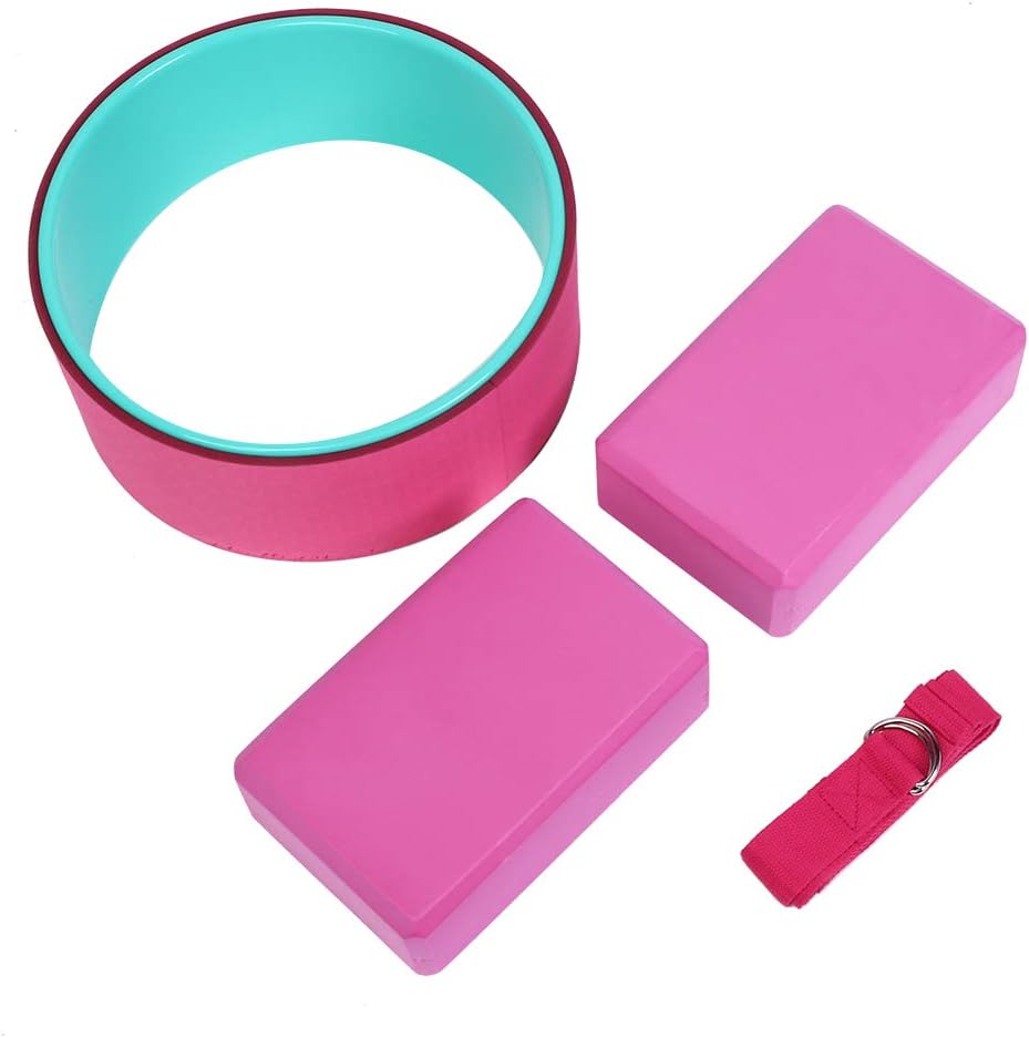 Yoga Fitness Set, 3D Geometric Cutting Yoga Wheel Block Stretch Belt, Premium EVA Material Set for Back Pain Stretching Exercise