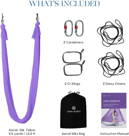 Aerial Yoga Hammock Swing, 4.5 Yards, Aerial Silks with Hardware