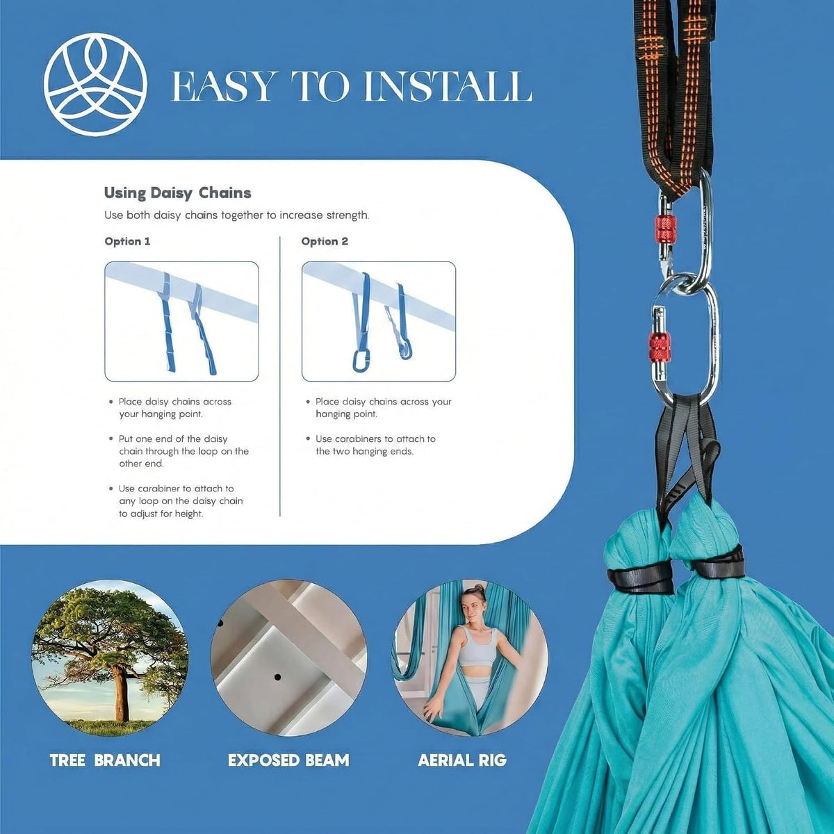 Aerial Yoga Hammock Swing, 4.5 Yards, Aerial Silks with Hardware