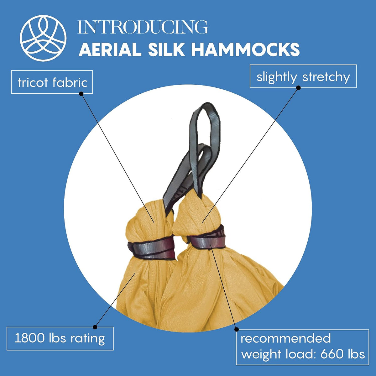 Aerial Yoga Hammock Swing, 4.5 Yards, Aerial Silks with Hardware