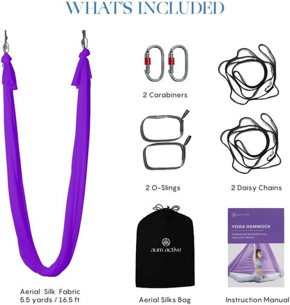 Aerial Yoga Hammock Swing, 4.5 Yards, Aerial Silks with Hardware