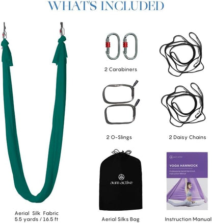 Aerial Yoga Hammock Swing, 4.5 Yards, Aerial Silks with Hardware
