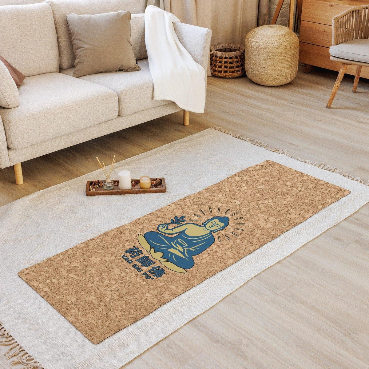 Cork Yoga Mat Blue Gold - 4mm FSC Cork & Natural Rubber, Excellent Grip, Sustainable Yoga Mat