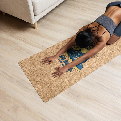 Cork Yoga Mat Blue Gold - 4mm FSC Cork & Natural Rubber, Excellent Grip, Sustainable Yoga Mat