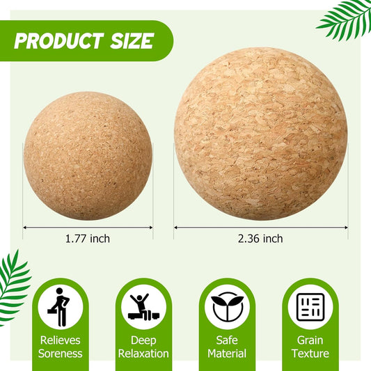 Cork Massage Balls Set of 2 for Fascia Release After Exercise Yoga Point Therapy Relax Muscles Relieve Stress Tools