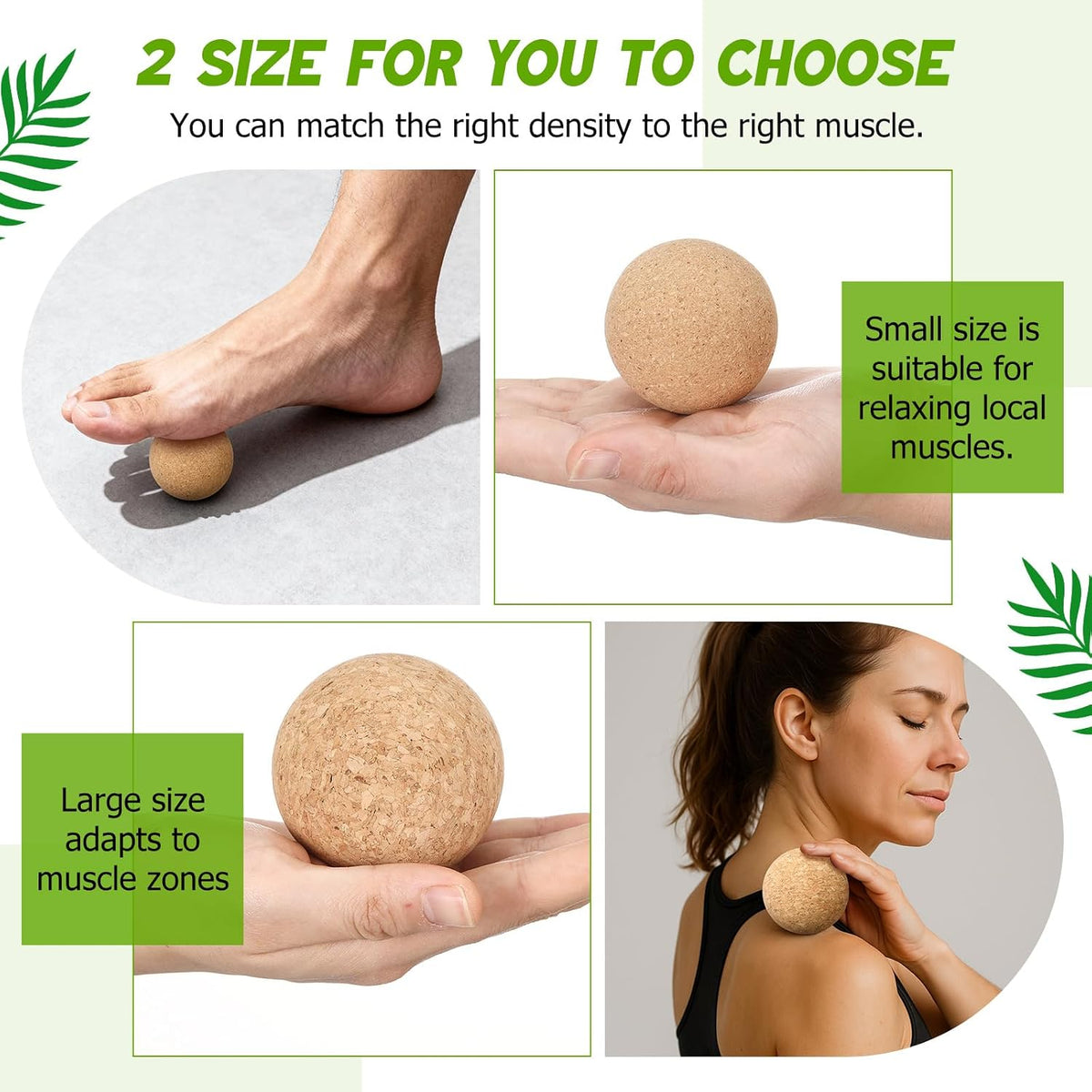 Cork Massage Balls Set of 2 for Fascia Release After Exercise Yoga Point Therapy Relax Muscles Relieve Stress Tools