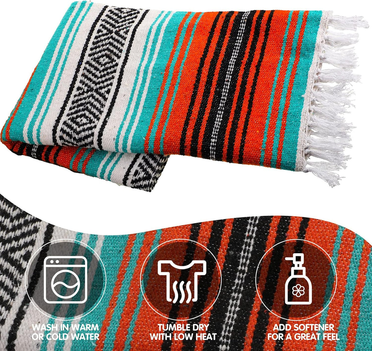 Haull 10 Pcs Large Mexican Blankets Bulk 51" x 71" Mexican Serape Blankets Yoga Authentic Throw Colorful Striped Falsa with Fringed for Outdoor Car Travel Camping Beach Picnic Patio Mat Towel