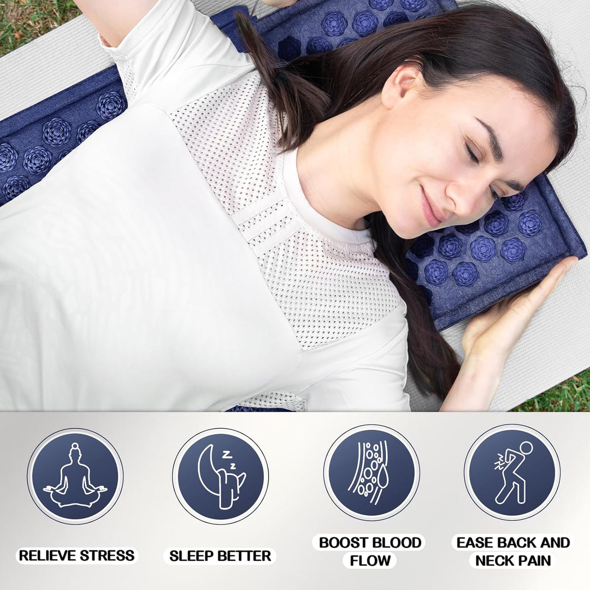 Acupressure Set for Back and Neck Pain Relief, Muscle Relaxation Stress Relief Acupressure Mat and Pillow Set with Bag (Navy Blue)