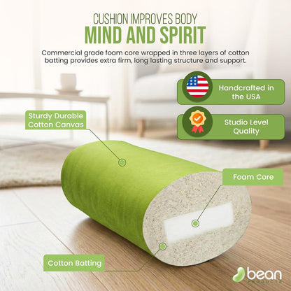Cotton Batting Yoga Bolster - Studio Grade Round or Rectangular Restorative Yoga Pillow for Pilates and Yin Practice - Soft Yet Firm Support with Cotton Cover - Made in The USA