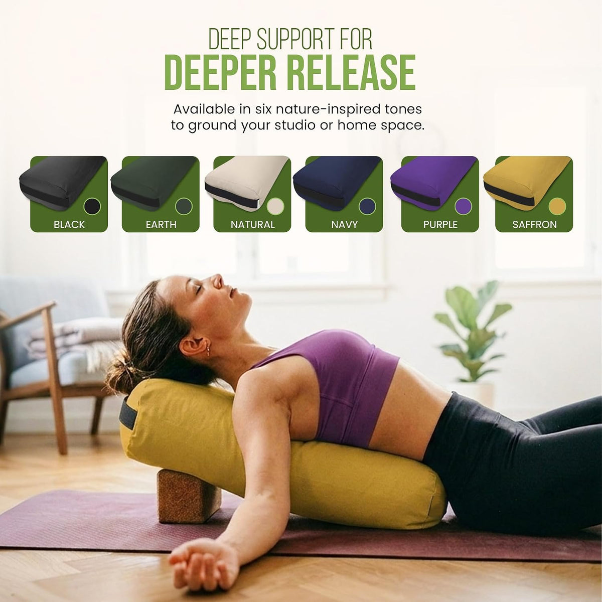 Cotton Batting Yoga Bolster - Studio Grade Round or Rectangular Restorative Yoga Pillow for Pilates and Yin Practice - Soft Yet Firm Support with Cotton Cover - Made in The USA