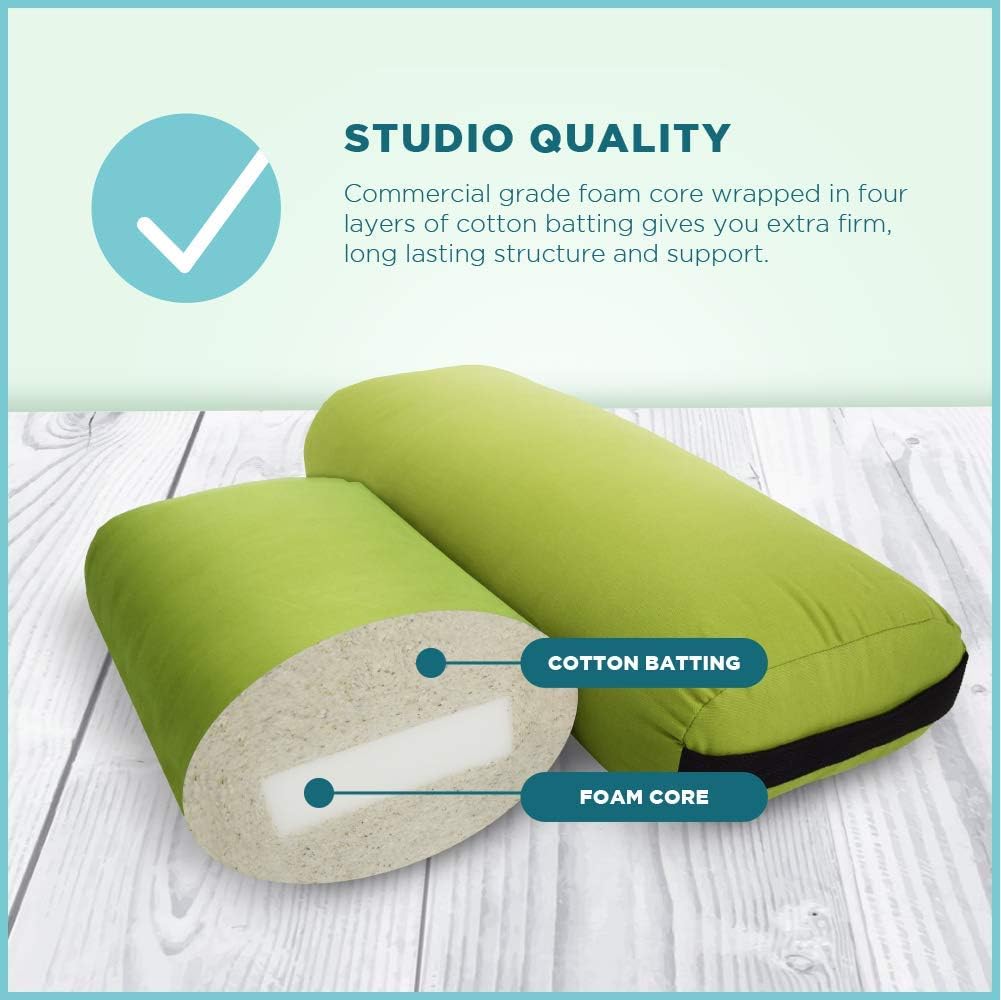 Cotton Batting Yoga Bolster - Studio Grade Round or Rectangular Restorative Yoga Pillow for Pilates and Yin Practice - Soft Yet Firm Support with Cotton Cover - Made in The USA