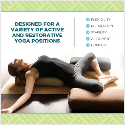 Cotton Batting Yoga Bolster - Studio Grade Round or Rectangular Restorative Yoga Pillow for Pilates and Yin Practice - Soft Yet Firm Support with Cotton Cover - Made in The USA