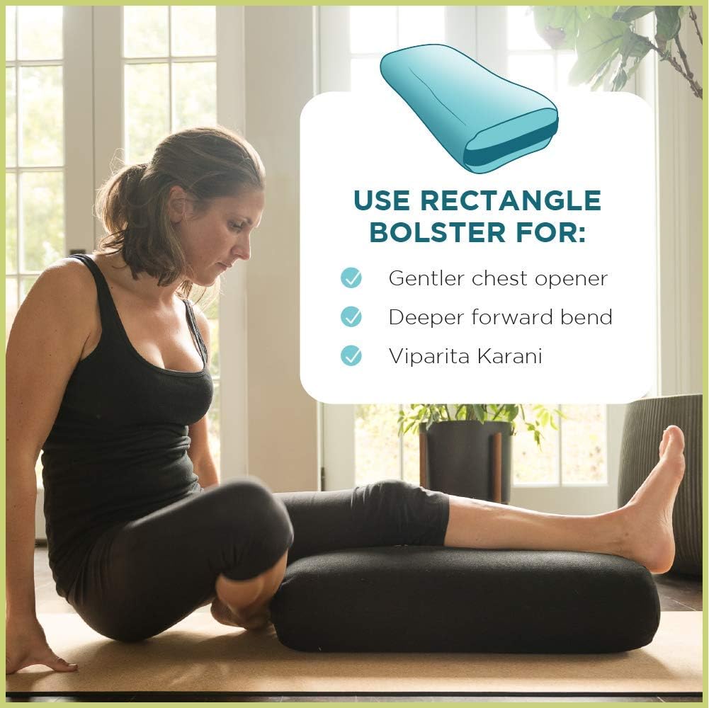 Cotton Batting Yoga Bolster - Studio Grade Round or Rectangular Restorative Yoga Pillow for Pilates and Yin Practice - Soft Yet Firm Support with Cotton Cover - Made in The USA