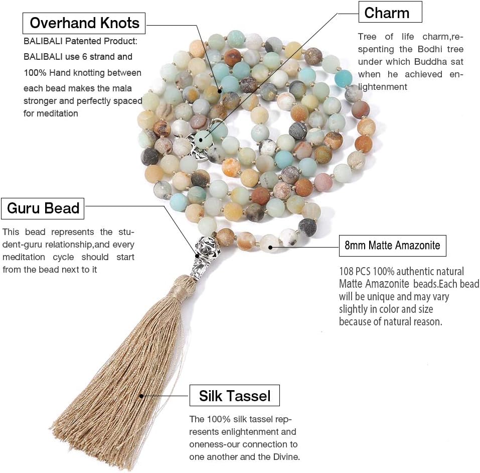 108 Mala Beads Semi-Precious Gem Stones Meditation Necklace