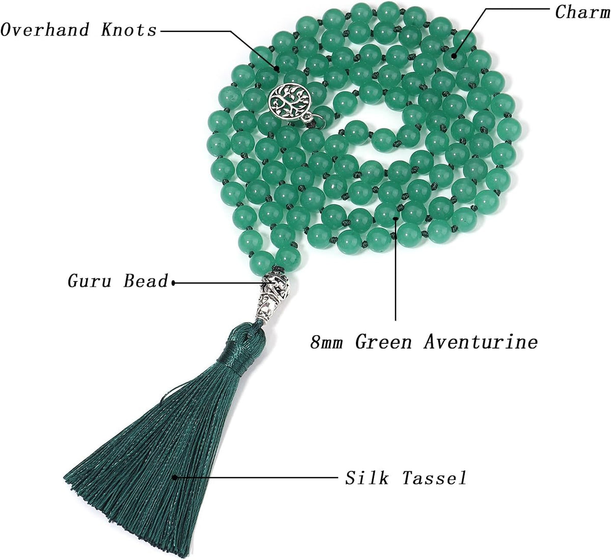 108 Mala Beads Semi-Precious Gem Stones Meditation Necklace