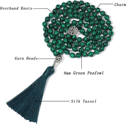 108 Mala Beads Semi-Precious Gem Stones Meditation Necklace