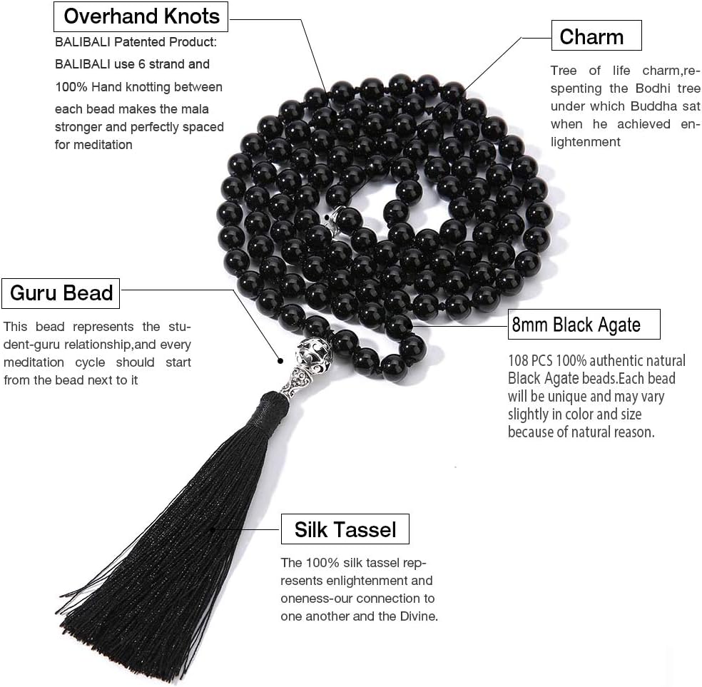 108 Mala Beads Semi-Precious Gem Stones Meditation Necklace
