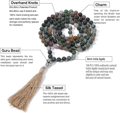 108 Mala Beads Semi-Precious Gem Stones Meditation Necklace