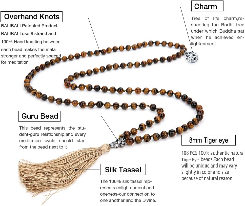 108 Mala Beads Semi-Precious Gem Stones Meditation Necklace