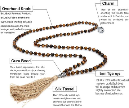 108 Mala Beads Semi-Precious Gem Stones Meditation Necklace