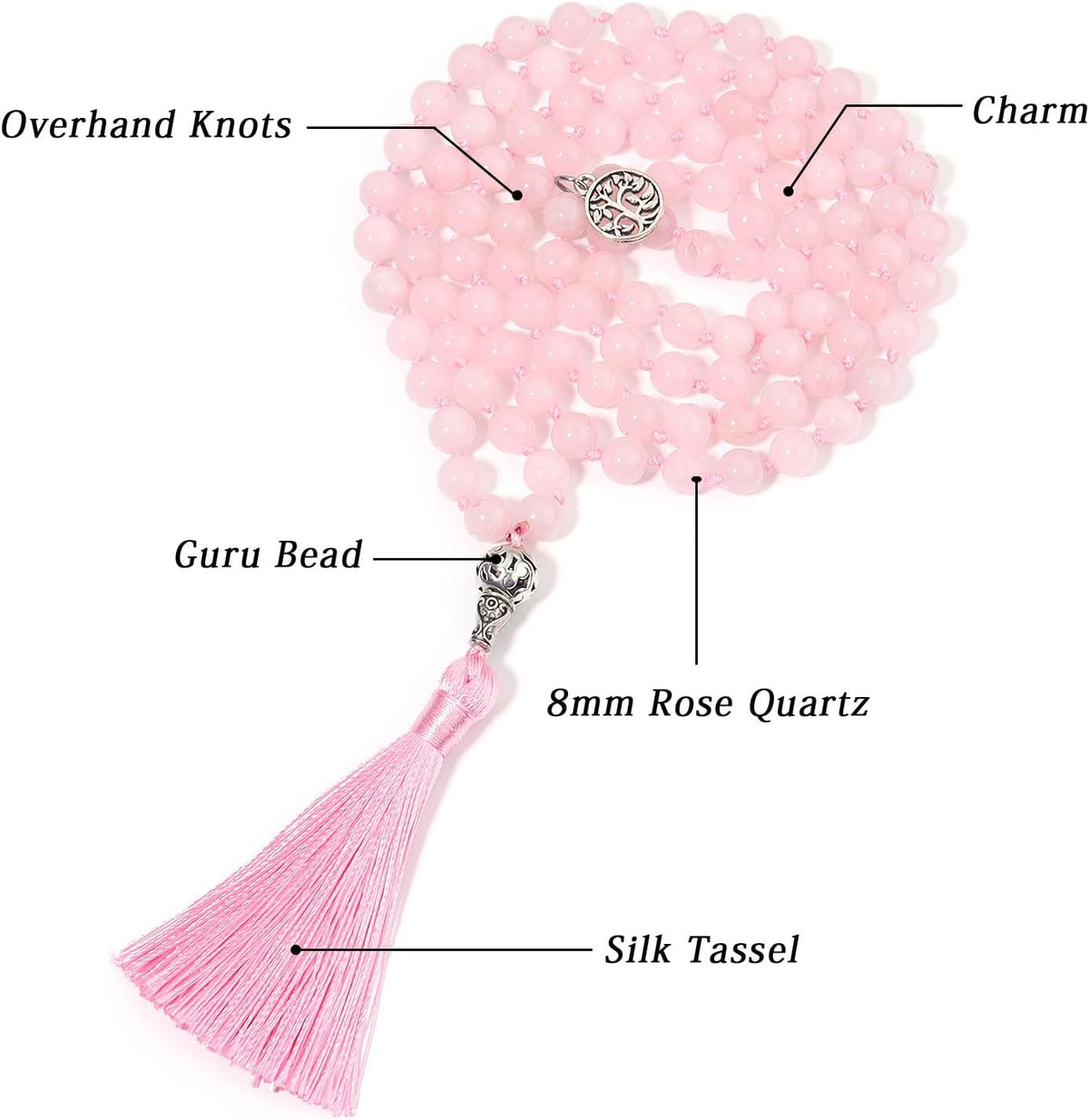 108 Mala Beads Semi-Precious Gem Stones Meditation Necklace