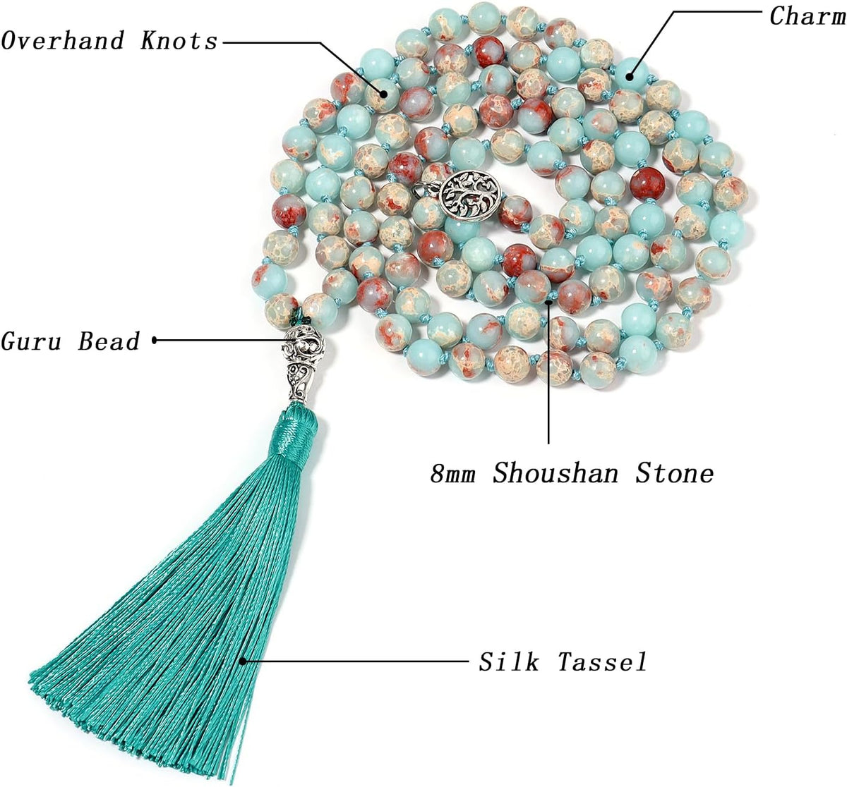 108 Mala Beads Semi-Precious Gem Stones Meditation Necklace