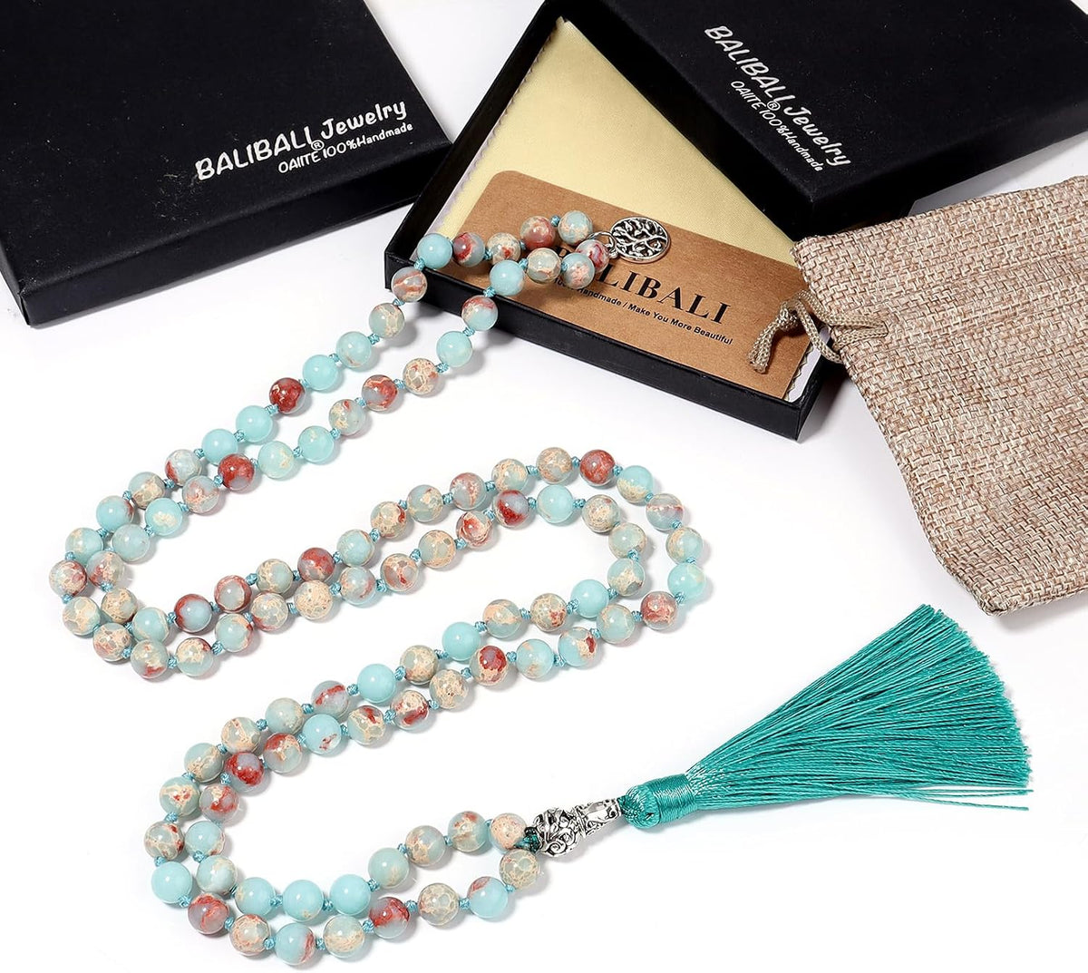 108 Mala Beads Semi-Precious Gem Stones Meditation Necklace