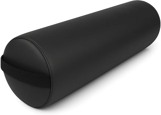 Round Massage Bolster Pillow 24 x 6 Inch – Full Cylinder Support Cushion with PU Leather Cover & Carry Handle – for Massage Table, Yoga, Physical Therapy & Spa Use