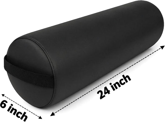 Round Massage Bolster Pillow 24 x 6 Inch – Full Cylinder Support Cushion with PU Leather Cover & Carry Handle – for Massage Table, Yoga, Physical Therapy & Spa Use