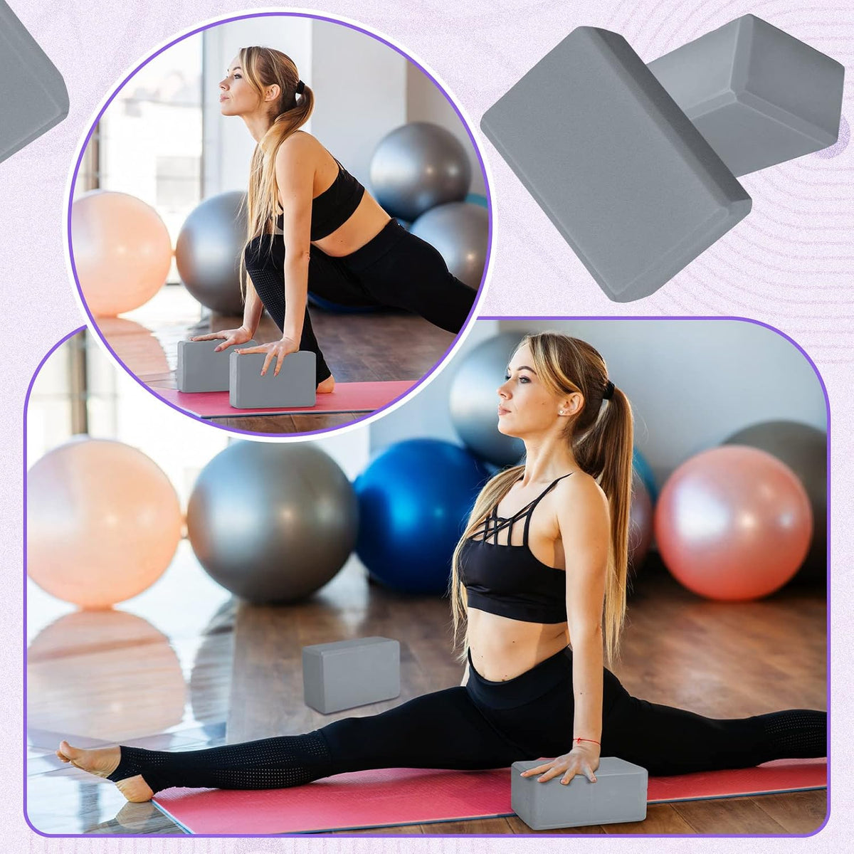 6 Pack EVA Yoga Blocks Bulk, Non Slip Pilates Brick