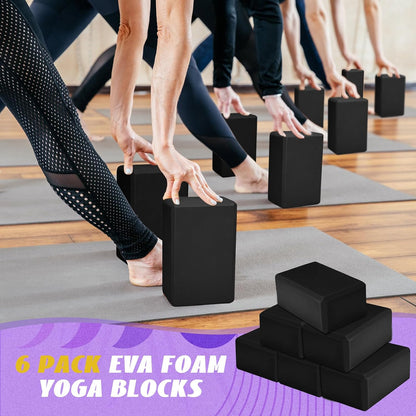 6 Pack EVA Yoga Blocks Bulk, Non Slip Pilates Brick