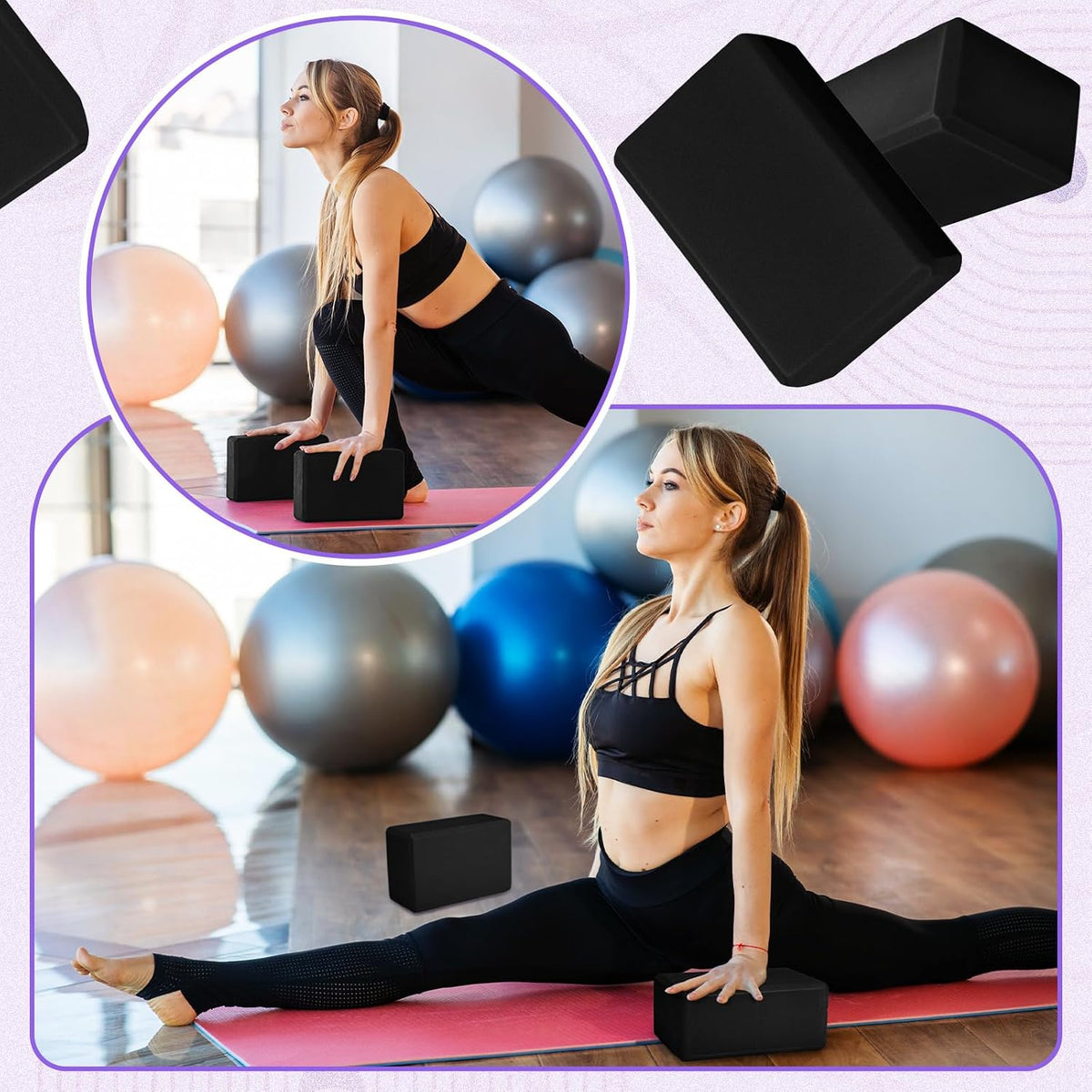 6 Pack EVA Yoga Blocks Bulk, Non Slip Pilates Brick