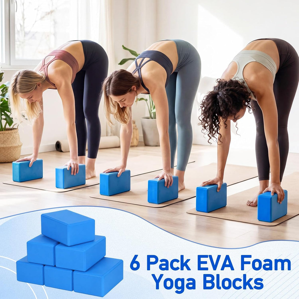 6 Pack EVA Yoga Blocks Bulk, Non Slip Pilates Brick